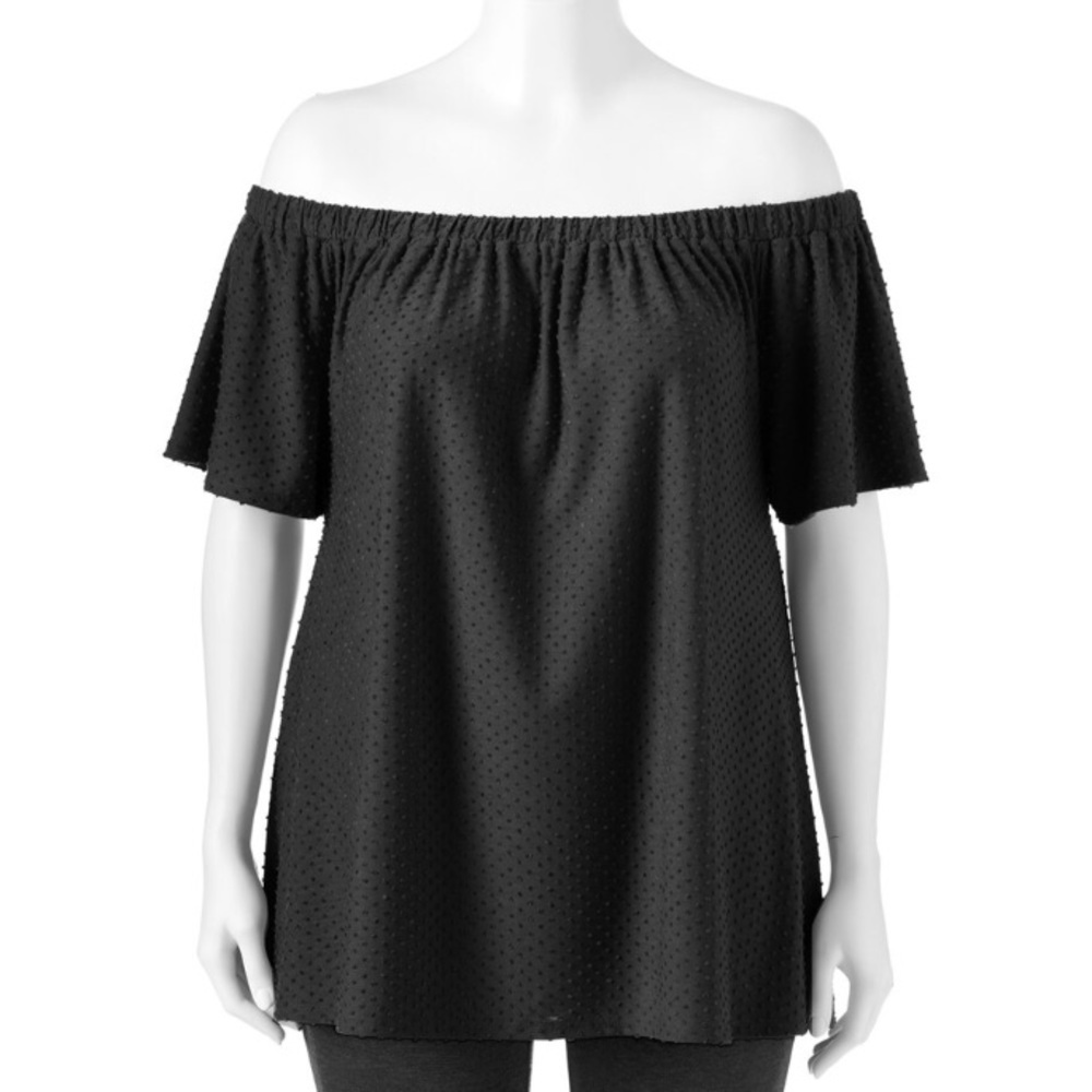 Plus Size Black Off the Shoulder Peasant T…